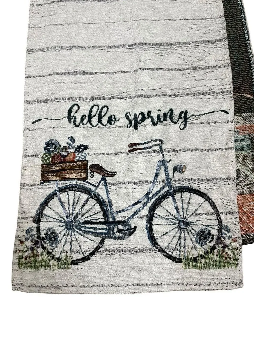 Hello Spring Bicycle Table Runner Farmhouse Floral Table Decor